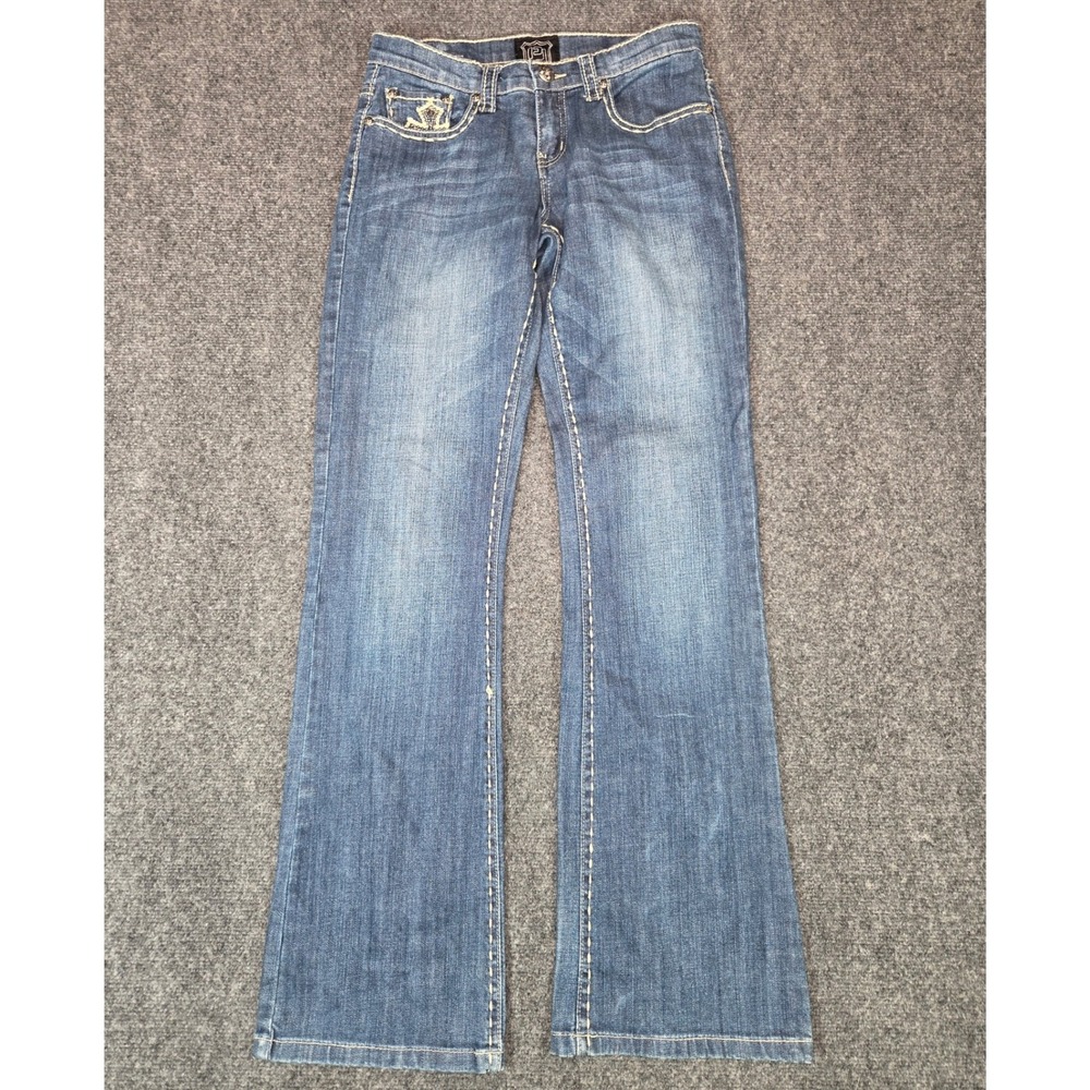 Petrol Jonah Low Rise Wide Bootcut Jeans Womens 27 Studded Cross Pockets